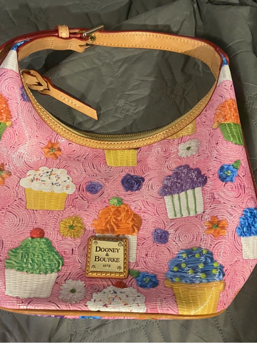 Dooney & Bourke Pink Cupcake Print Crossbody with Tan Trim
